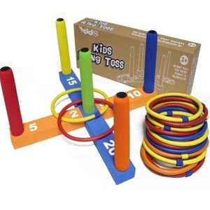 Kids Ring Toss Game Set - Colorful Foam Rings and Pegs